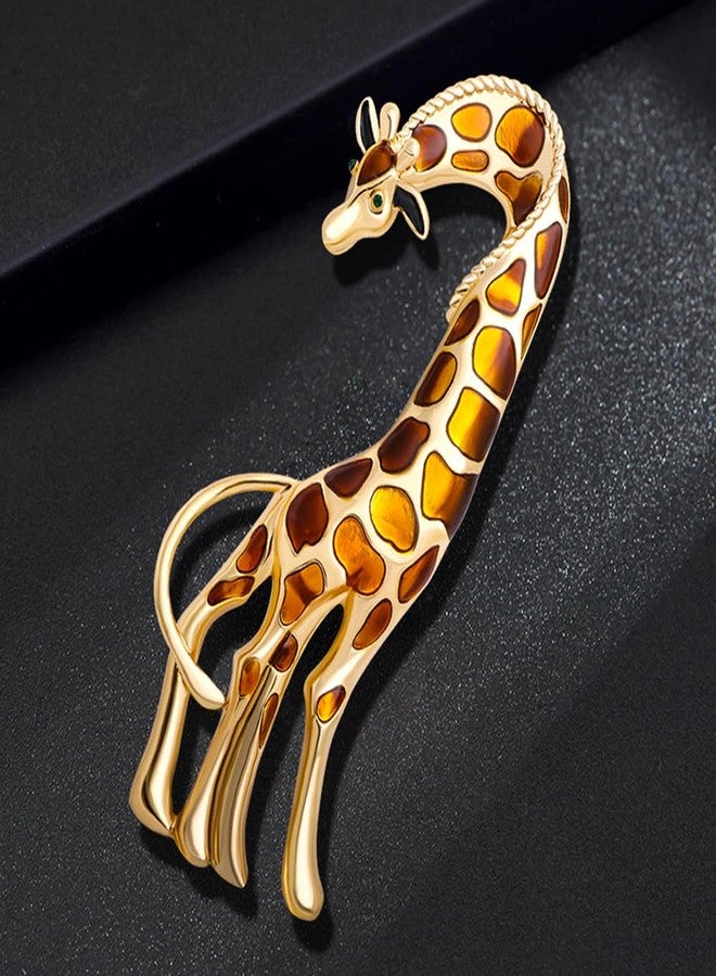 MXUHUI Enamel Giraffe Animal Brooch Pin for Women Men Fashion Rhinestone Gold Tone Dress Hat Costume Accessories Creative Christmas Birthday Holiday Decor Jewelry Gift for Pet Lover (Brown) - Image 3